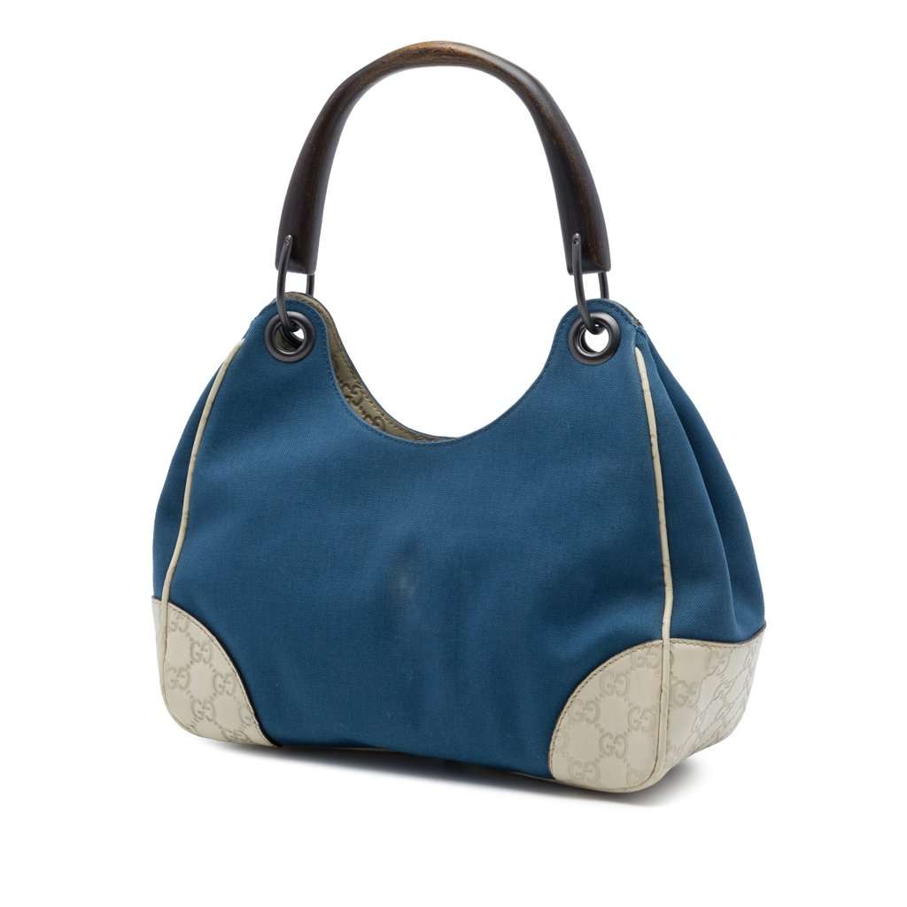 Gucci Guccissima Trimmed Canvas Colbert Shoulder Bag Blue Very good - Back View