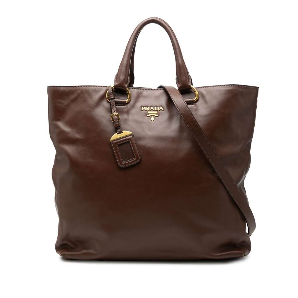 Prada Soft Calf Open Convertible Tote Brown Leather Very good - Front View