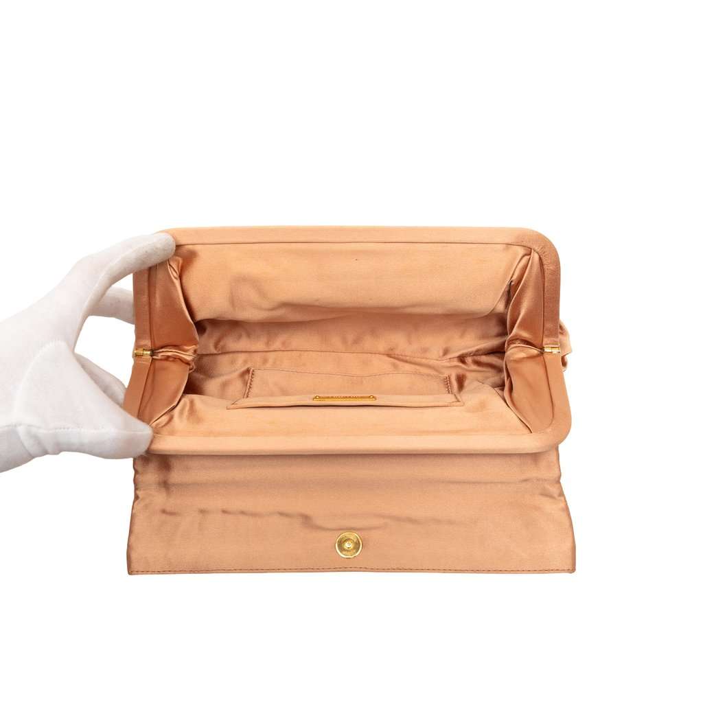Miu Miu Pleated Satin Flap Clutch Brown Very good condition - Model View
