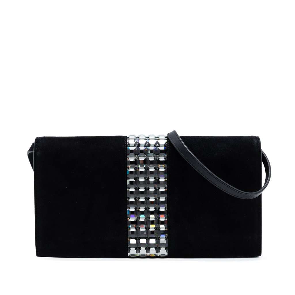 Gucci Suede Crystal Embellished Shoulder Bag Black Leather Very good condition - Front View
