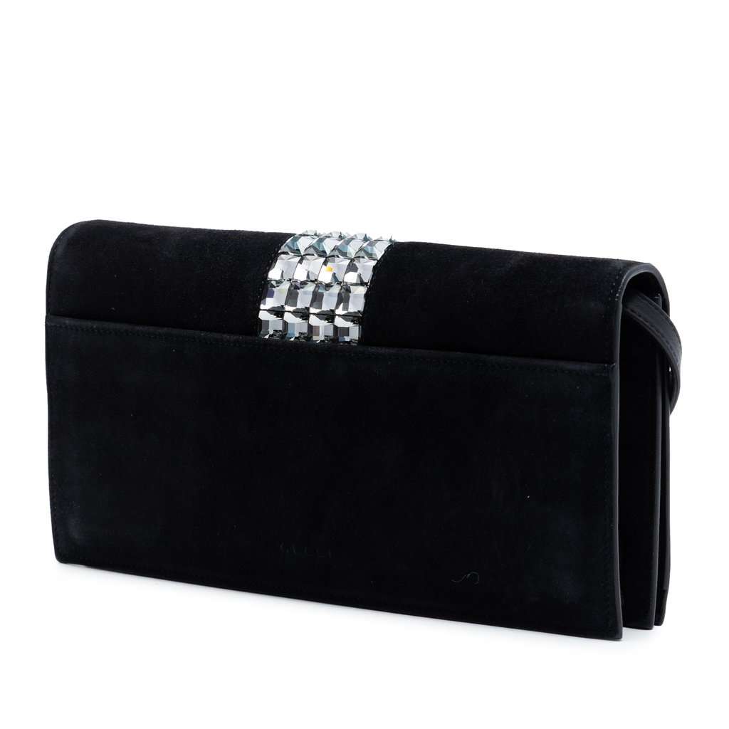 Gucci Suede Crystal Embellished Shoulder Bag Black Leather Very good condition - Back View