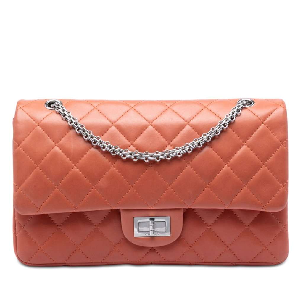 Chanel Quilted Lambskin Reissue 2.55 Double Flap 227 Orange Leather Very good condition - Front View