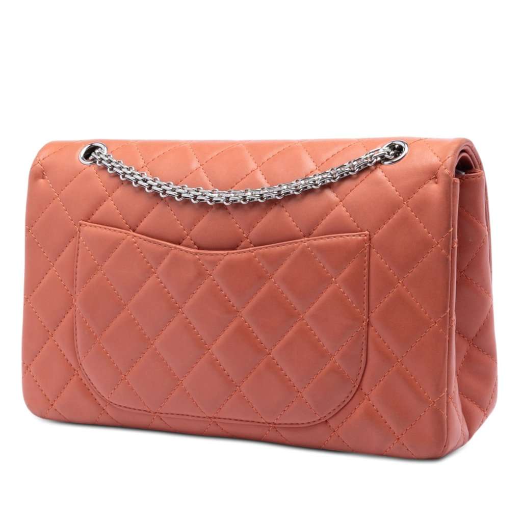 Chanel Quilted Lambskin Reissue 2.55 Double Flap 227 Orange Leather Very good condition - Back View