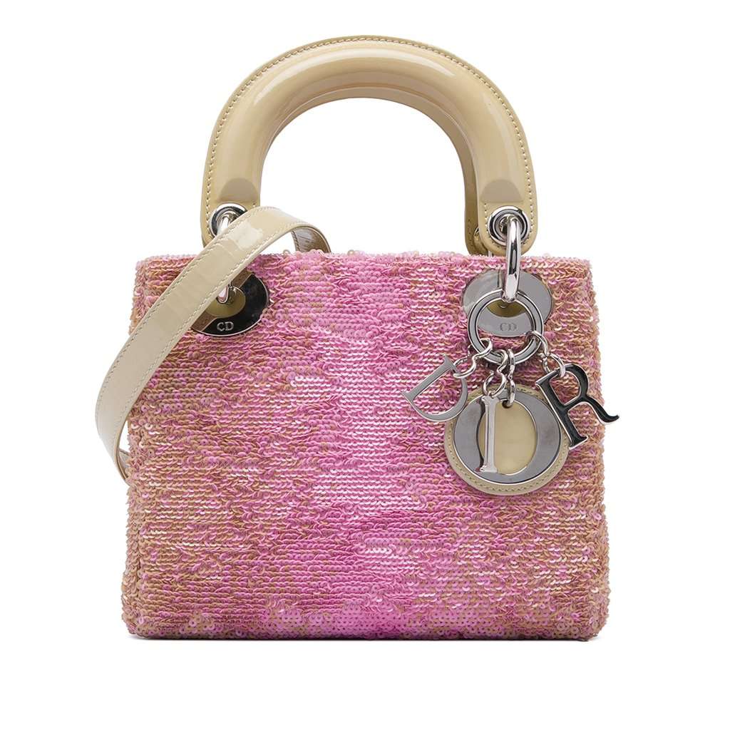 Dior Mini Patent Sequined Lady Dior Pink Leather Very good condition - Front View
