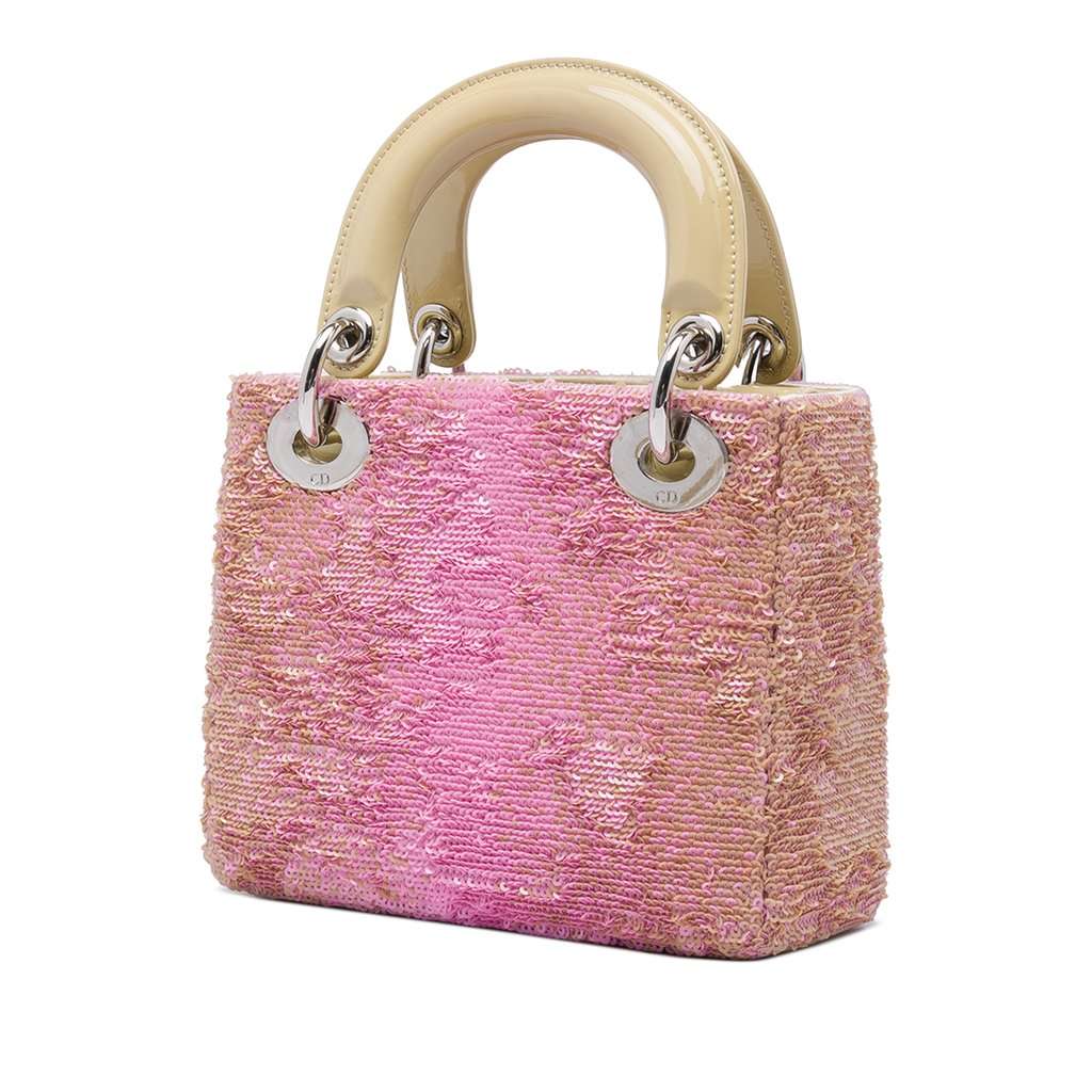 Dior Mini Patent Sequined Lady Dior Pink Leather Very good condition - Back View
