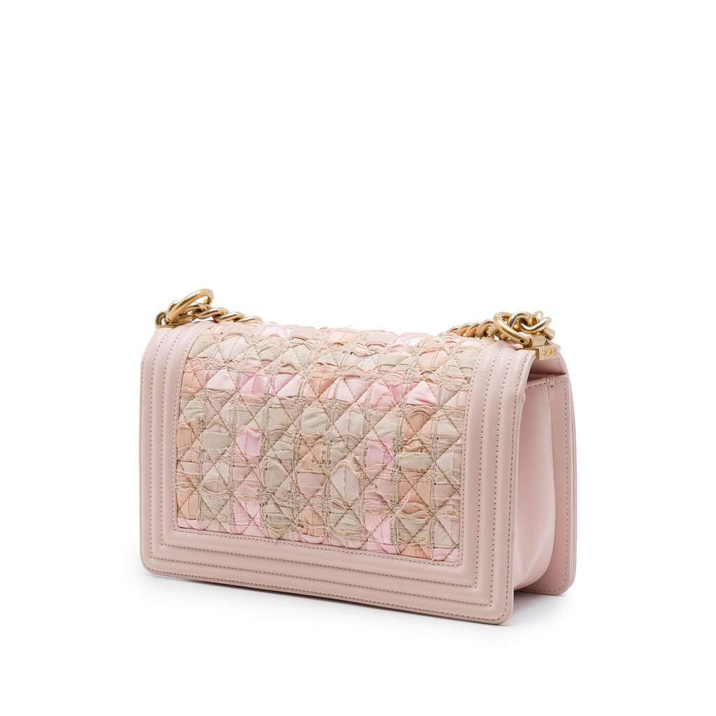 Chanel Old Medium Tweed and Lambskin Boy Flap Pink Very good condition - Back View