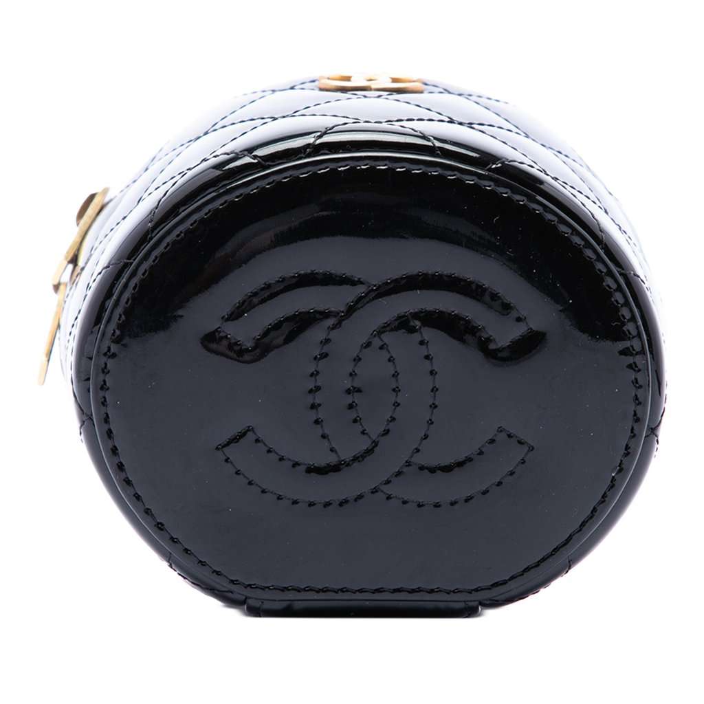 Chanel Quilted Patent Afternoon Tea Top Handle Vanity Case with Chain Black Leather Very good - Inside View
