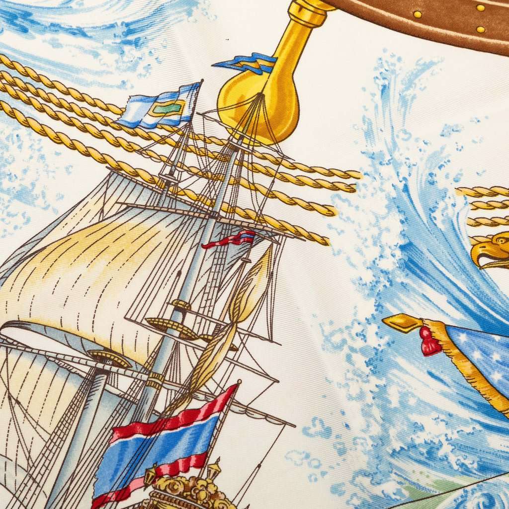 Hermès Vive le Vent Silk Scarf 90 White Very good condition - Box View