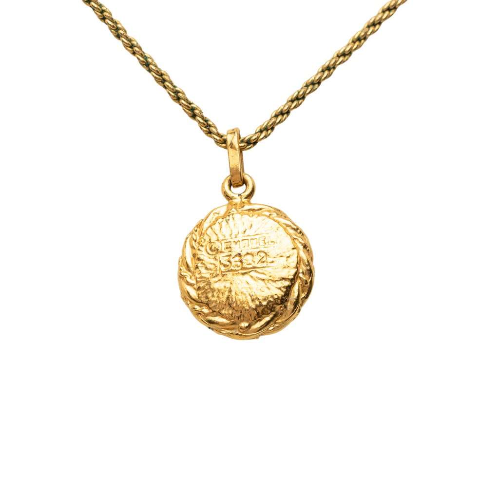 Chanel Gold Plated Faux Pearl Round Pendant Necklace Gold Metal Very good - Back View