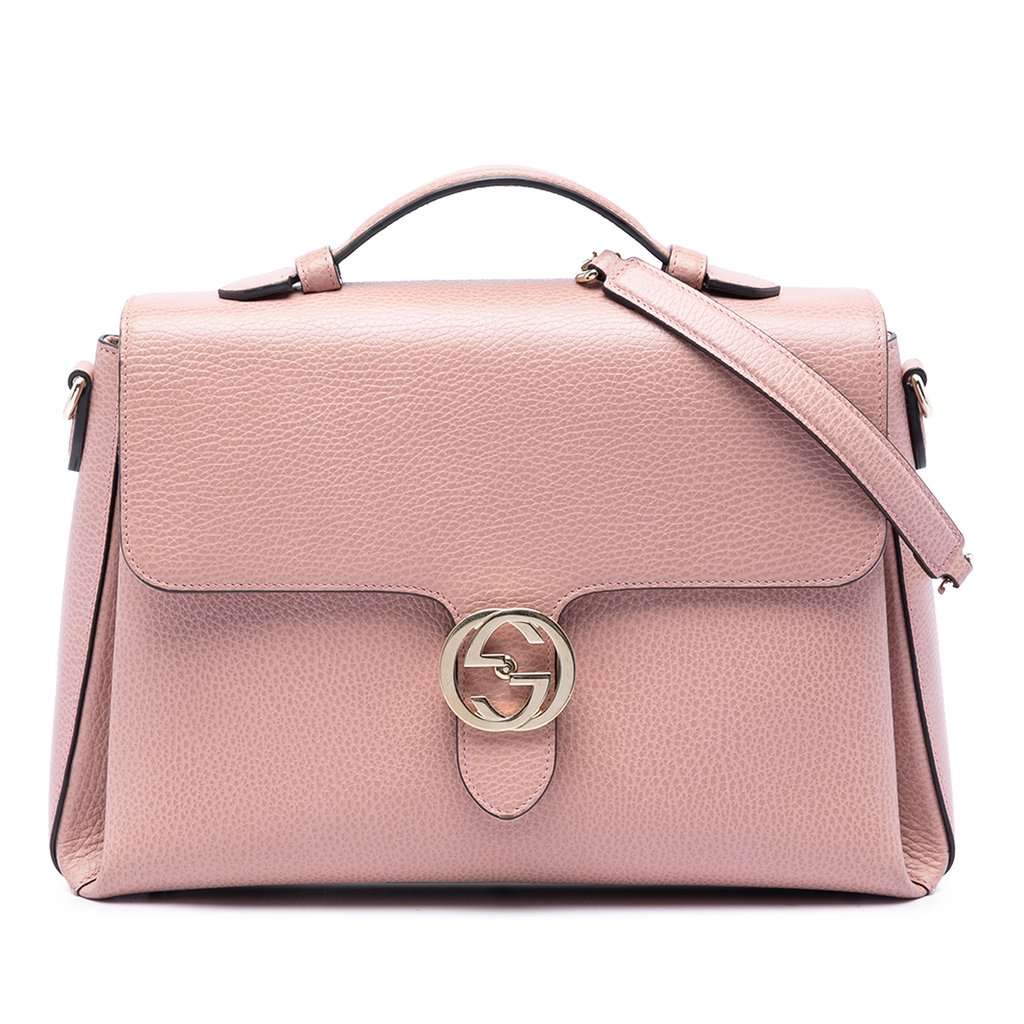 Gucci Medium Dollar Calfskin Interlocking G Satchel Pink Leather Very good condition - Front View