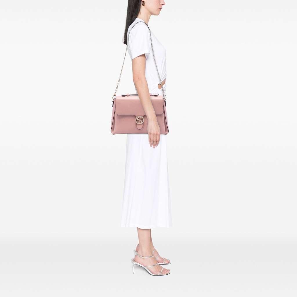 Gucci Medium Dollar Calfskin Interlocking G Satchel Pink Leather Very good condition - Box View