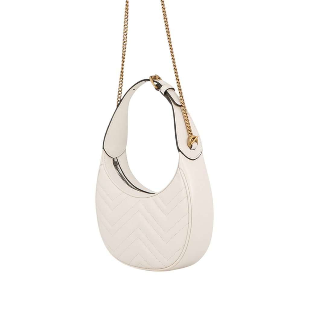 Gucci Mini GG Marmont Matelasse Calfskin Half Moon Bag White Leather Very good condition - Back View
