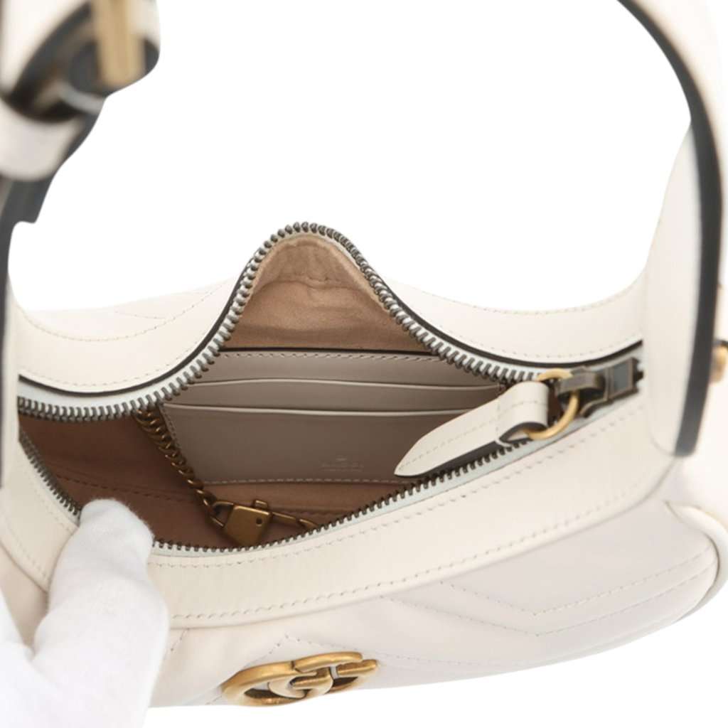 Gucci Mini GG Marmont Matelasse Calfskin Half Moon Bag White Leather Very good condition - Model View