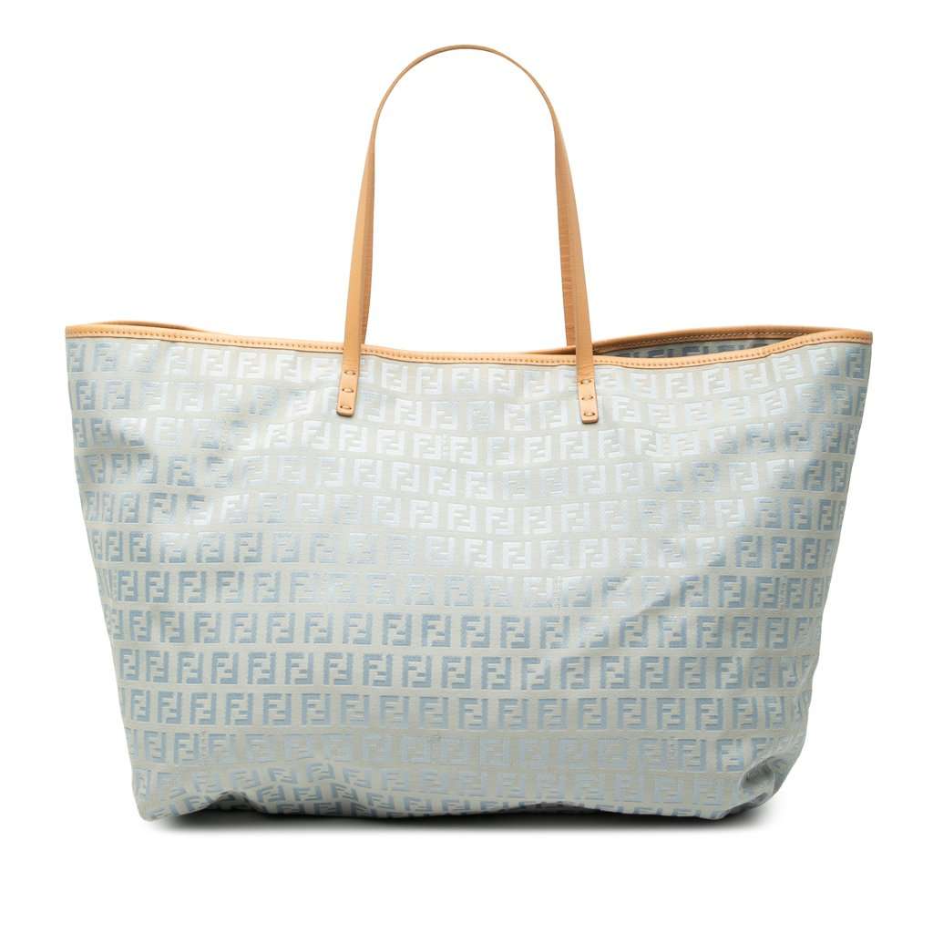 Fendi Large Zucchino Canvas Roll Tote Blue Very good - Front View