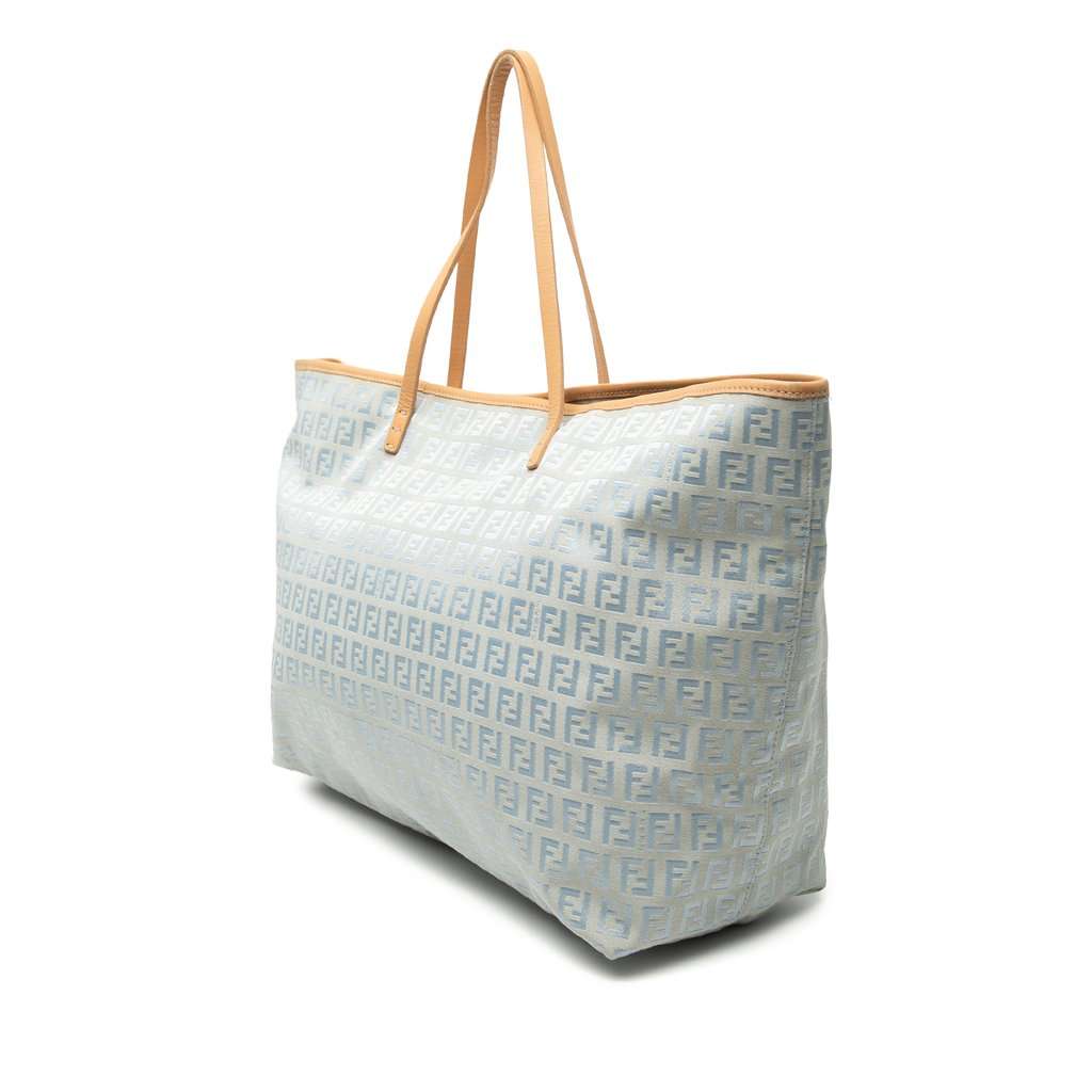 Fendi Large Zucchino Canvas Roll Tote Blue Very good - Back View