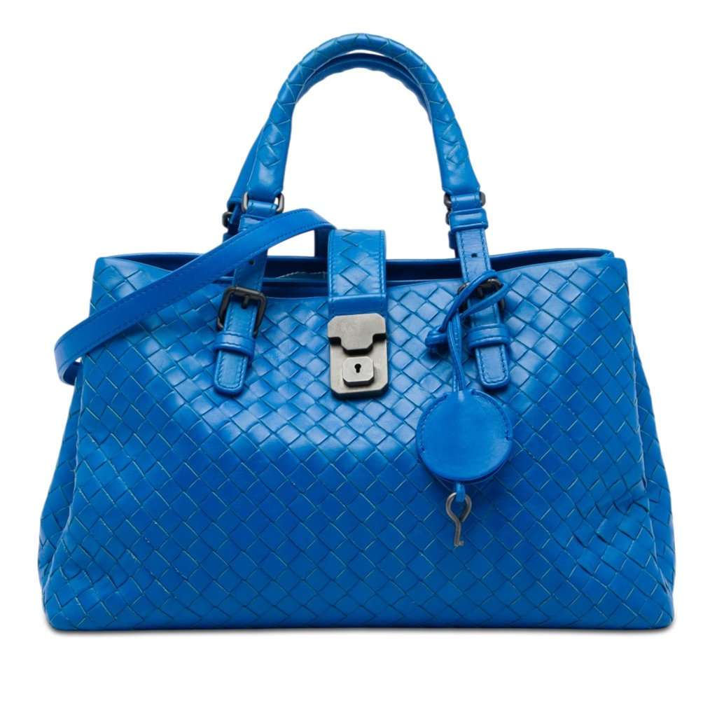 Bottega Veneta Small Nappa Intrecciato Roma Satchel Blue Leather Very good - Front View