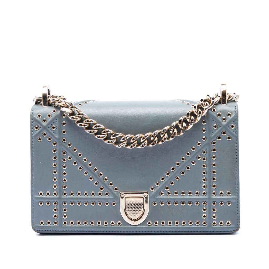 Dior Small Studded Calfskin Diorama Crossbody Blue Leather Very good condition - Front View