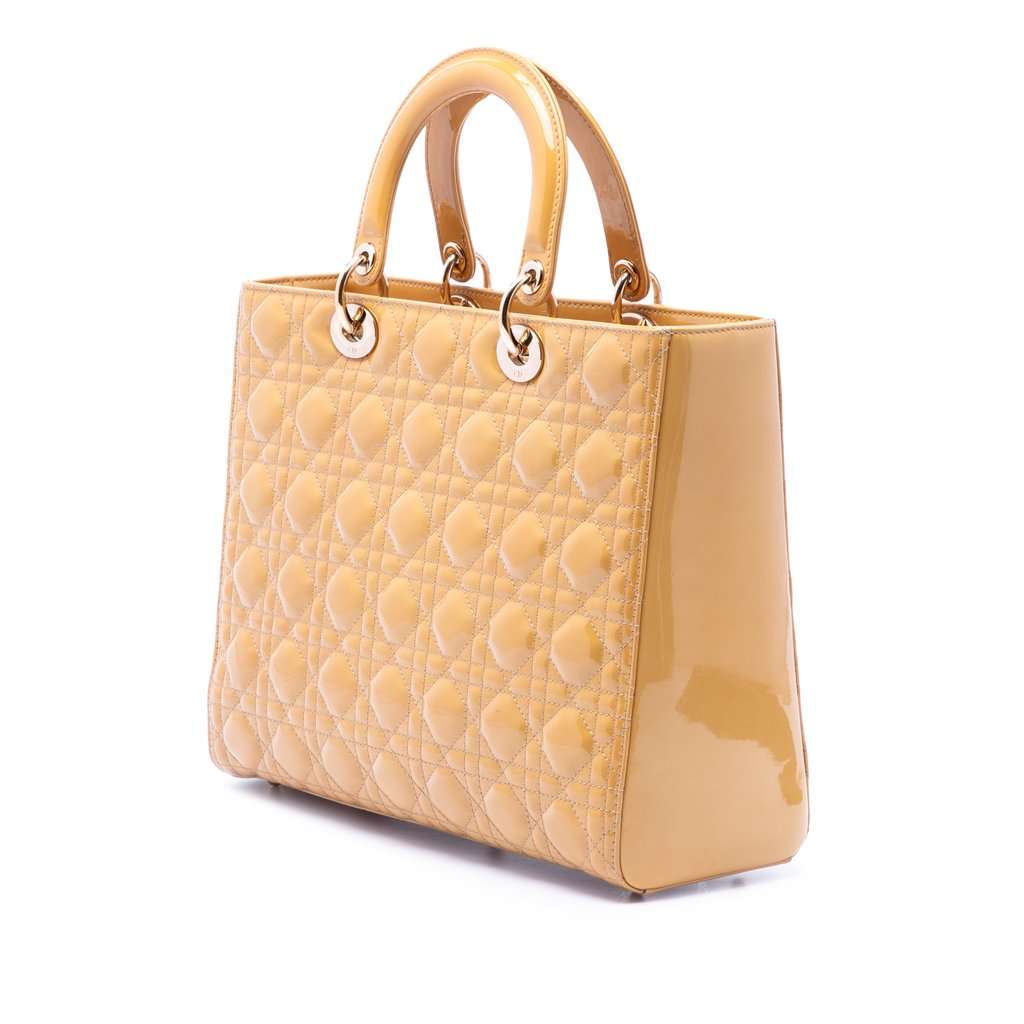 Dior Large Patent Cannage Lady Dior Yellow Leather Very good condition - Back View