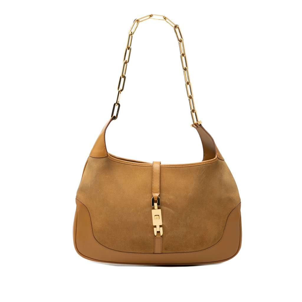Gucci Suede and Calfskin Chain Jackie Shoulder Bag Brown Leather Very good condition - Front View
