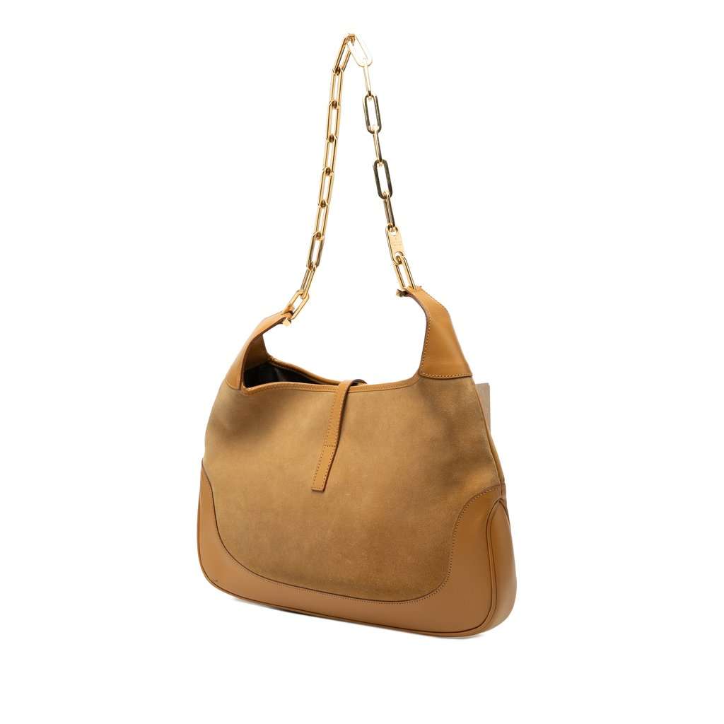 Gucci Suede and Calfskin Chain Jackie Shoulder Bag Brown Leather Very good condition - Back View