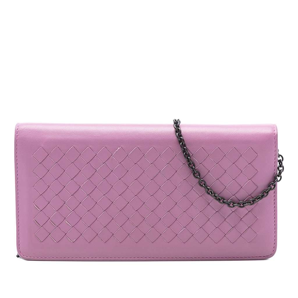 Bottega Veneta Nappa Intrecciato Continental Wallet on Chain Purple Leather Very good condition - Front View