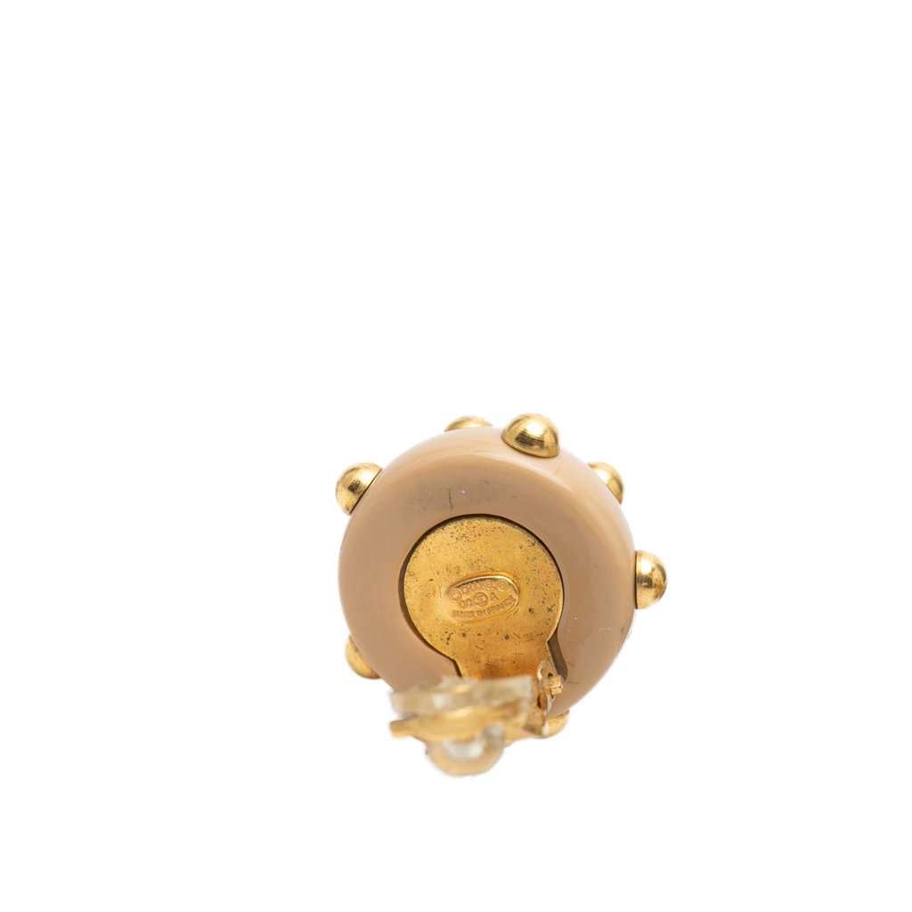 Chanel CC Resin and Gold Plated Studded Clip On Earrings Beige Plastic Very good condition - Inside View