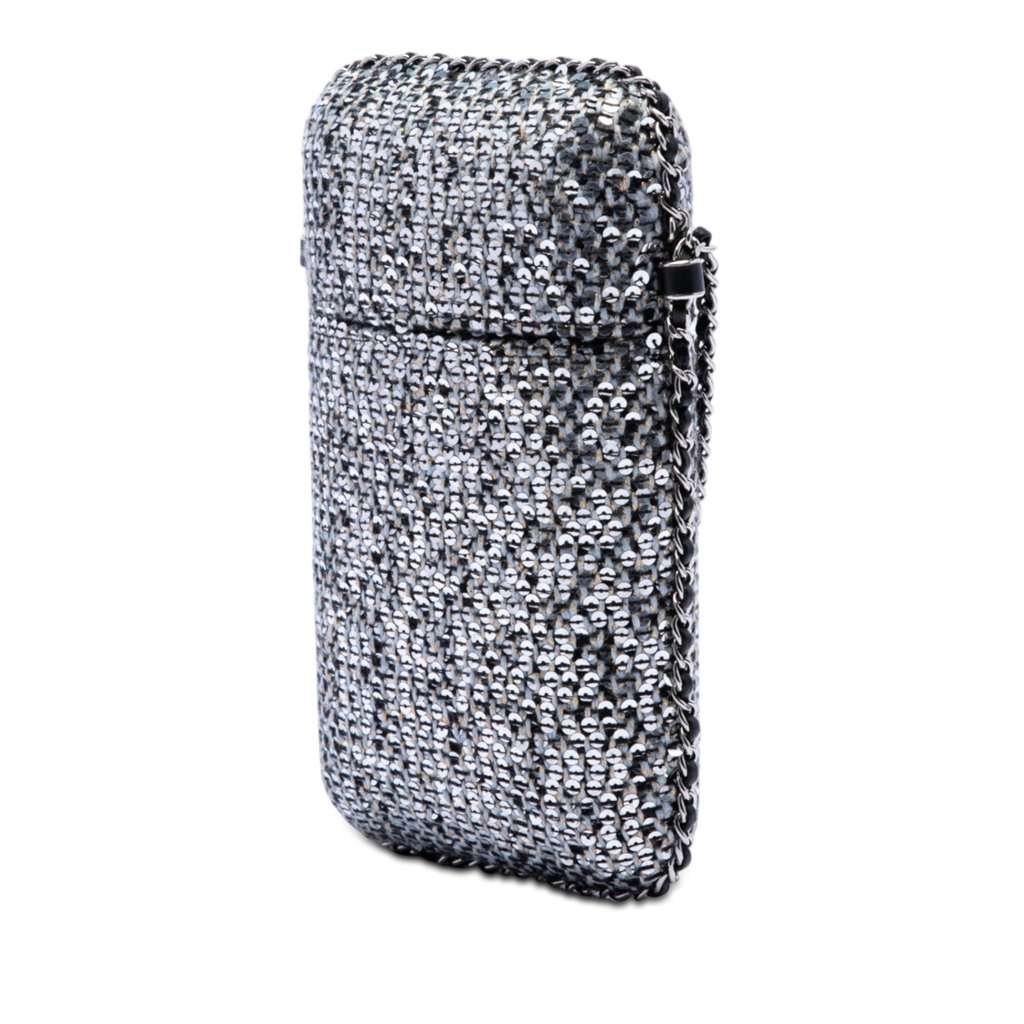 Chanel CC Tweed and Sequin Chain Around Phone Holder Silver Very good condition - Back View