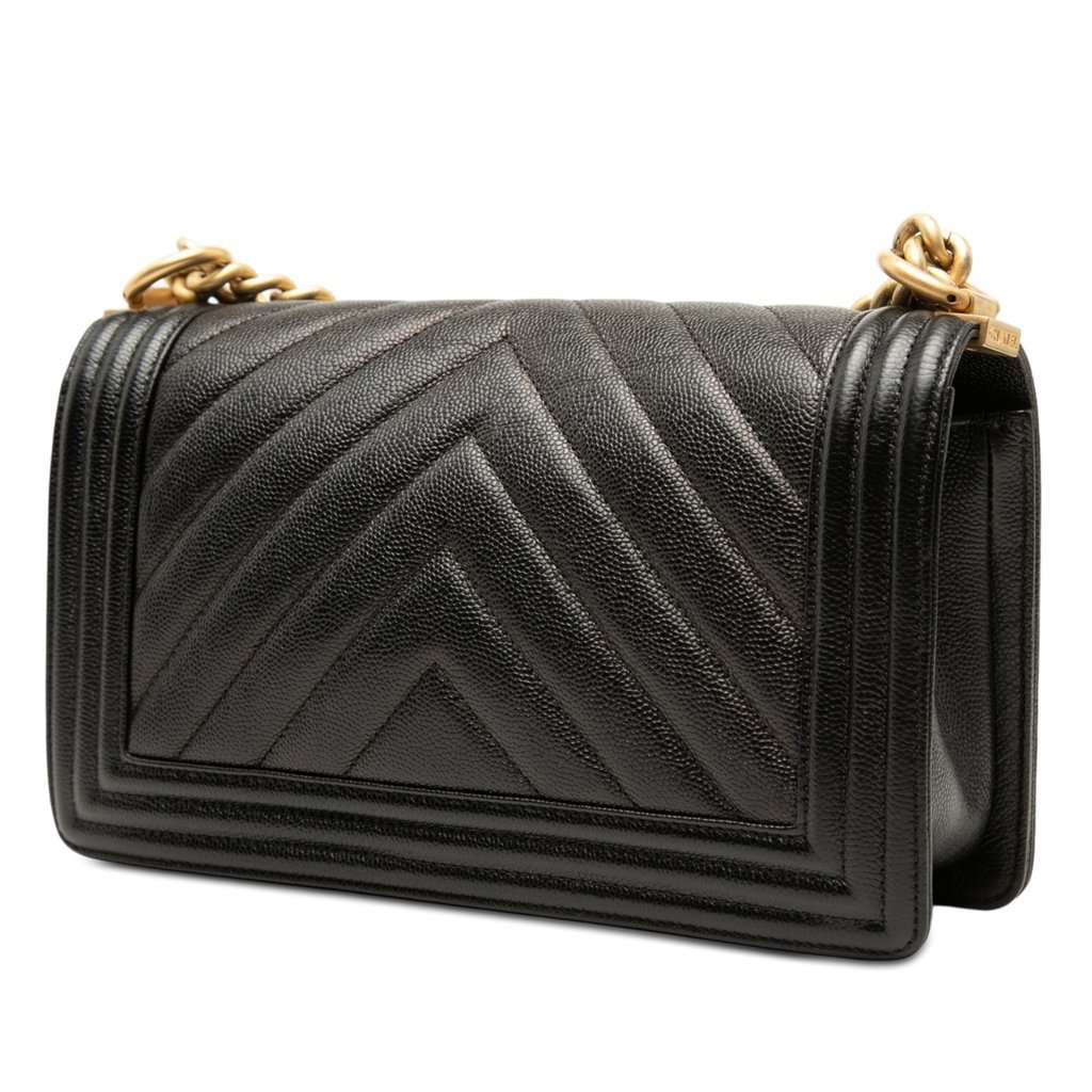 Chanel Old Medium Chevron Caviar Boy Flap Black Leather Very good - Back View