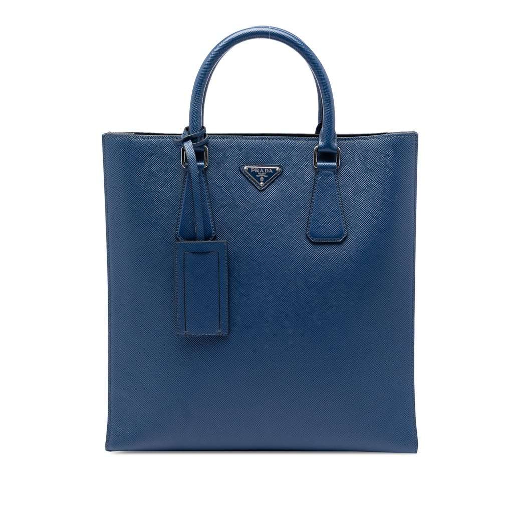 Prada Saffiano North South Tote Blue Leather Very good - Front View