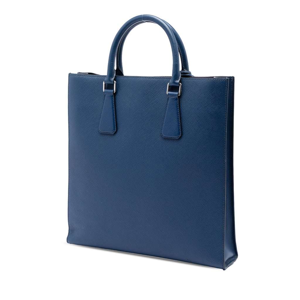 Prada Saffiano North South Tote Blue Leather Very good - Back View