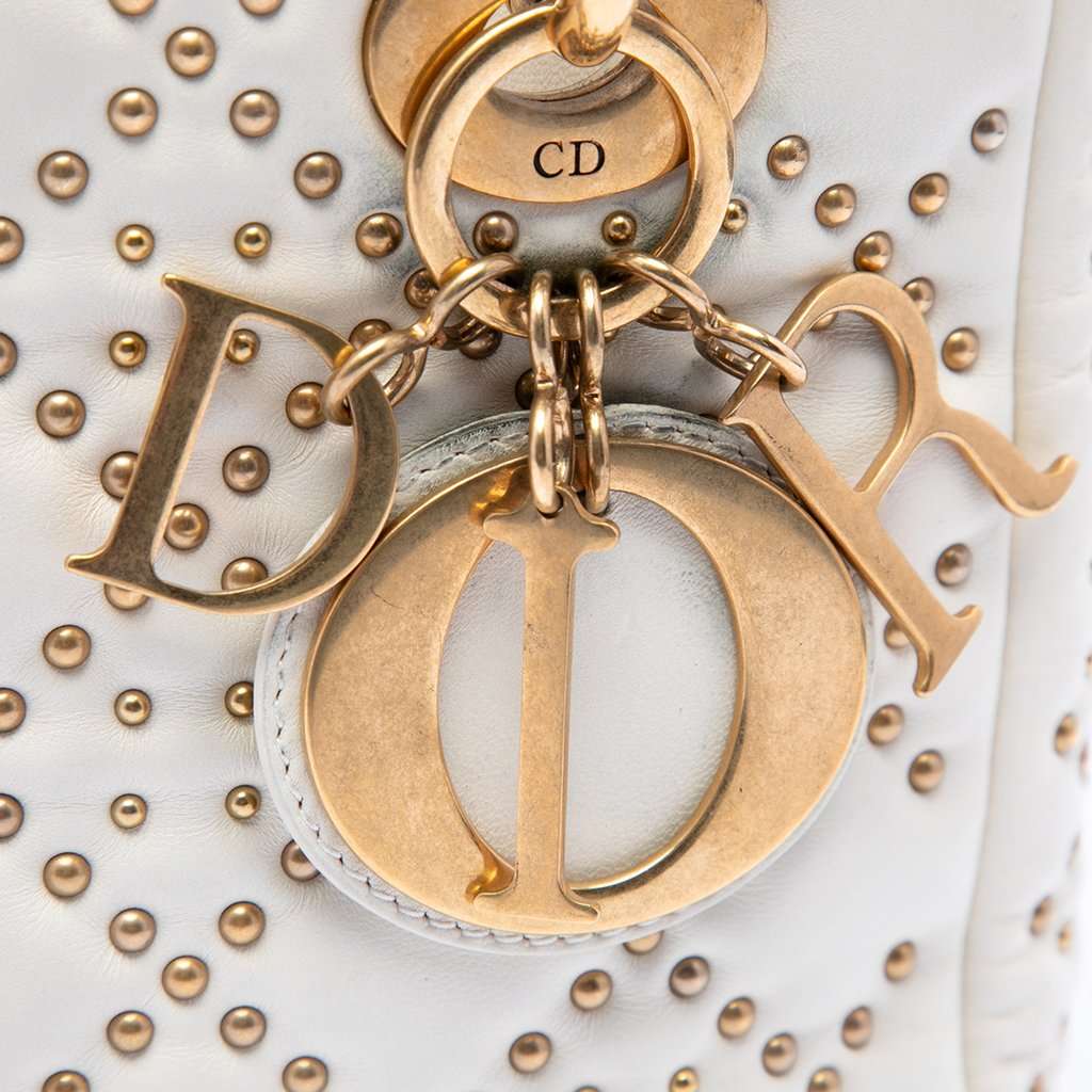 Dior Small Lambskin Cannage Studded Supple Lady Dior White Leather Very good condition - Box View