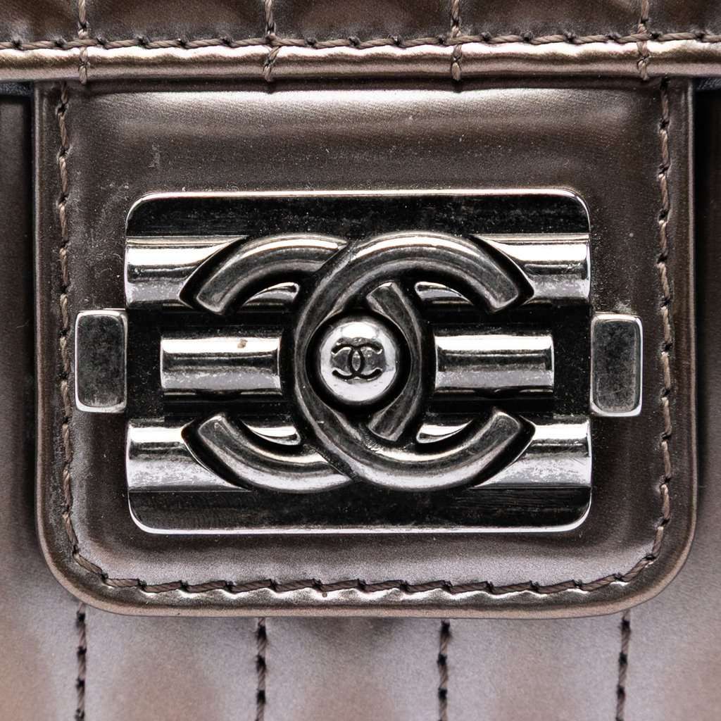 Chanel Small Vertical Quilted Patent Maharaja Express Flap Grey Leather Very good condition - Box View