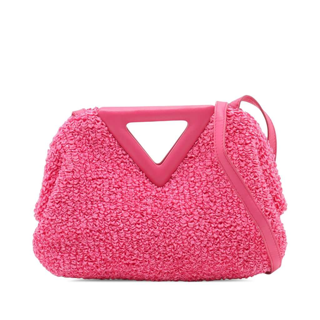Bottega Veneta Small Boucle Curly Raffia The Point Triangle Satchel Pink Very good - Front View
