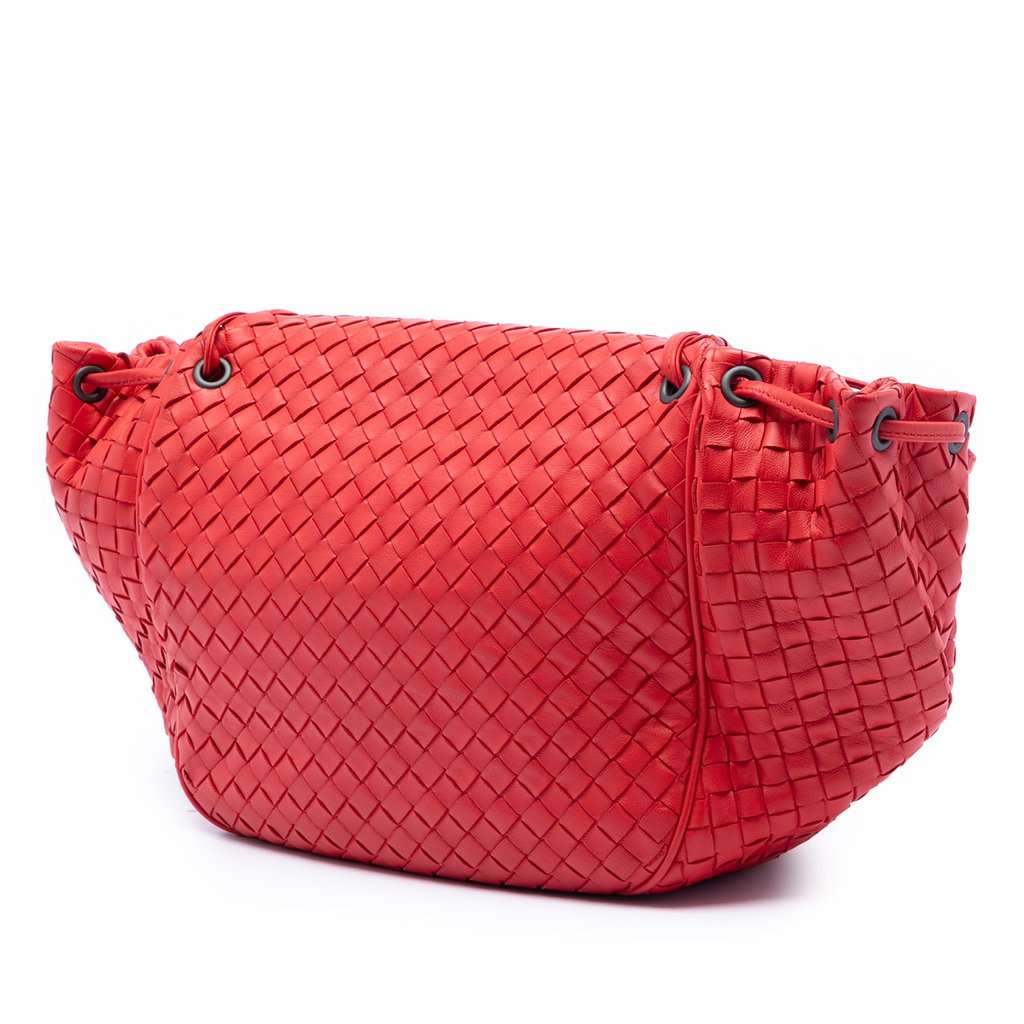 Bottega Veneta Nappa Intrecciato Flap Crossbody Red Leather Very good condition - Back View