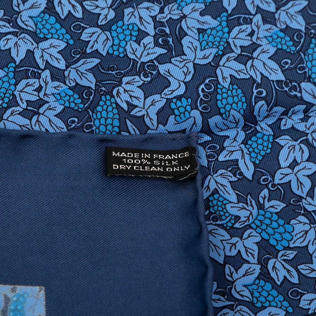 Hermès Grape Vines Silk Pocket Square Scarf Blue Very good - Back View