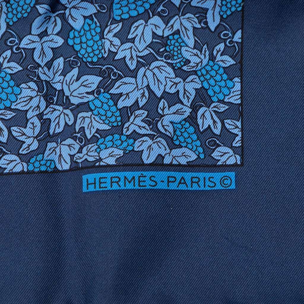 Hermès Grape Vines Silk Pocket Square Scarf Blue Very good - Inside View
