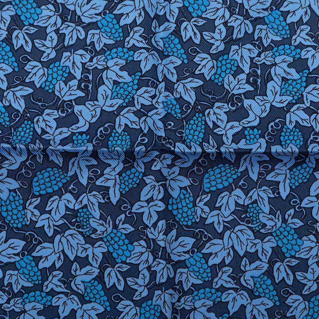 Hermès Grape Vines Silk Pocket Square Scarf Blue Very good - Box View
