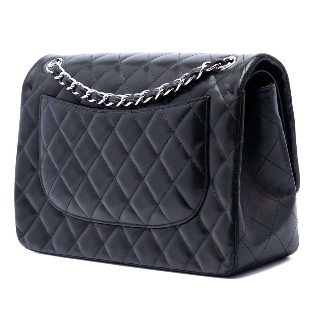 Chanel Jumbo Classic Lambskin Double Flap Black Leather Very good condition - Back View