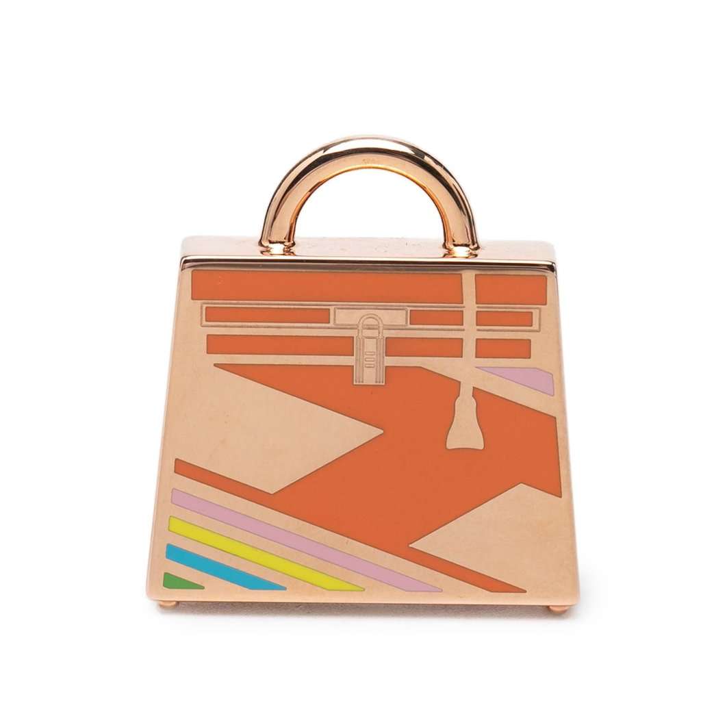 Hermès Rose Gold Plated Curiosite Kelly Laque H Vibration Charm Pink Metal Very good condition - Front View
