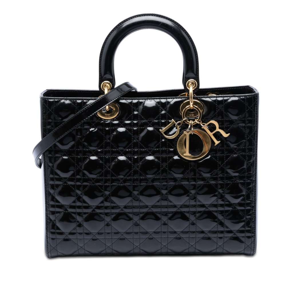 Dior Large Patent Cannage Lady Dior Black Leather Very good condition - Front View