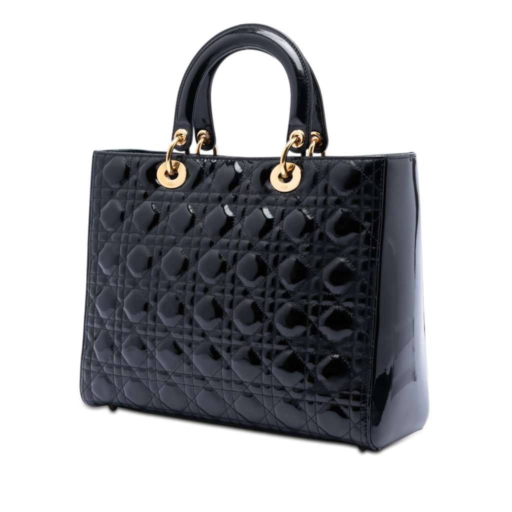 Dior Large Patent Cannage Lady Dior Black Leather Very good condition - Back View