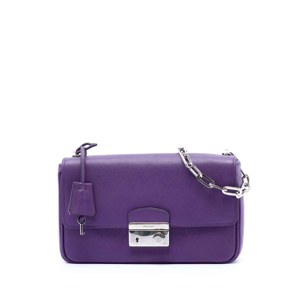 Prada Saffiano Sound Lock Crossbody Purple Leather Very good condition - Front View