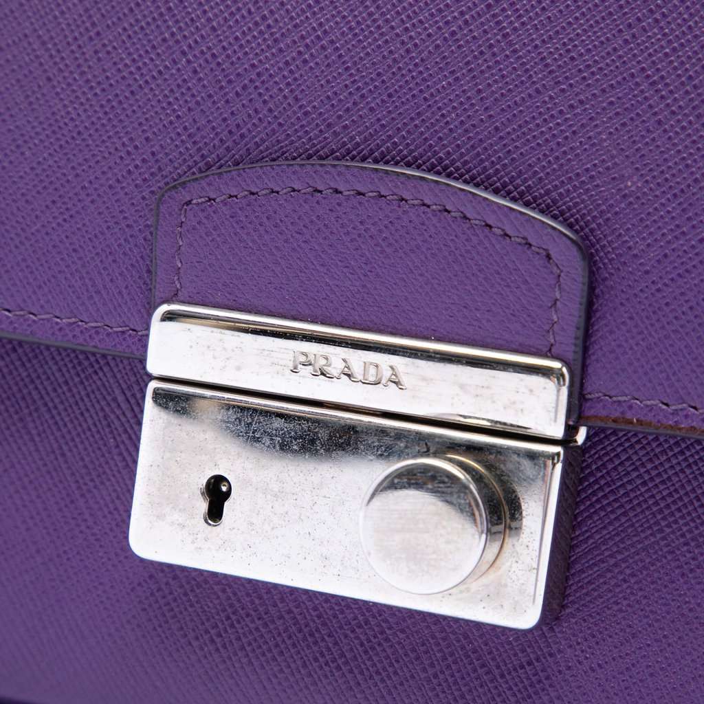 Prada Saffiano Sound Lock Crossbody Purple Leather Very good condition - Box View