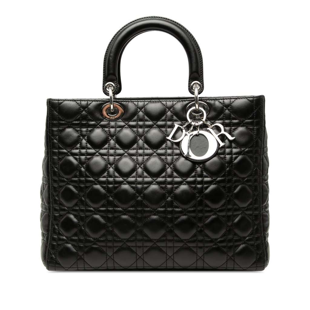Dior Large Lambskin Cannage Lady Dior Black Leather Very good condition - Front View