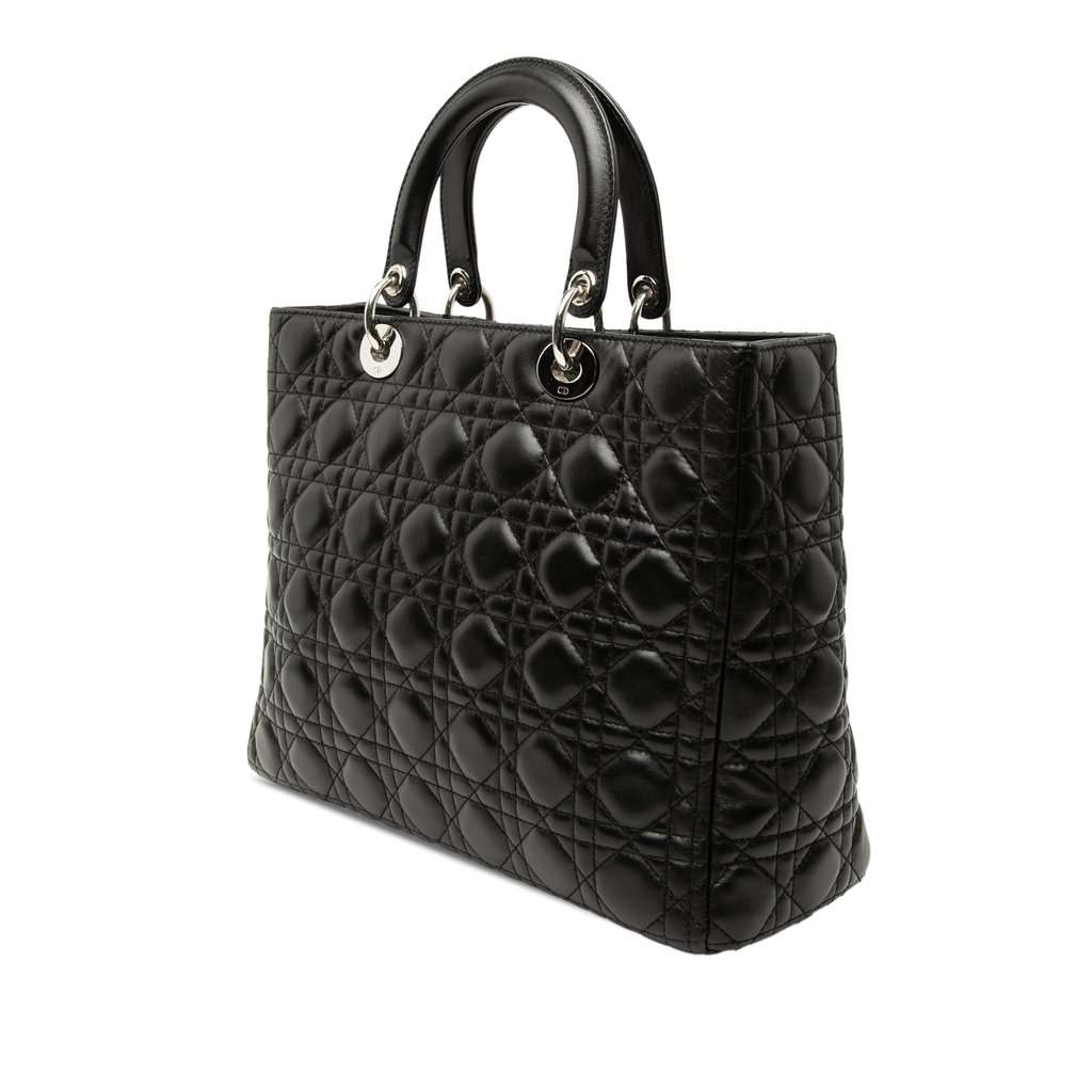 Dior Large Lambskin Cannage Lady Dior Black Leather Very good condition - Back View