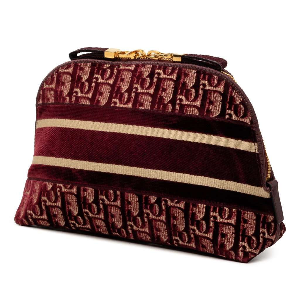Dior Oblique Embroidered Velvet Cosmetic Pouch Red Very good - Back View