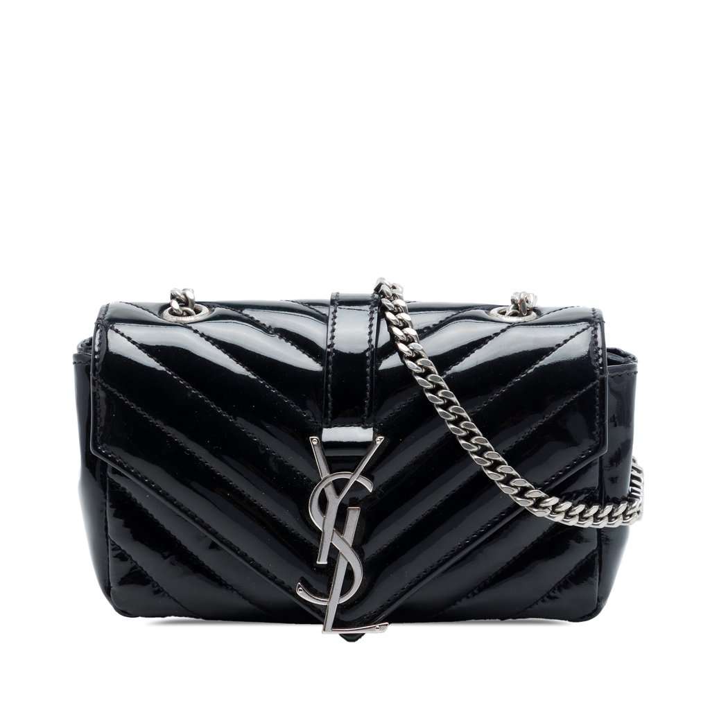 Saint Laurent Baby Chevron Patent Classic Monogram Chain Bag Black Leather Very good - Front View