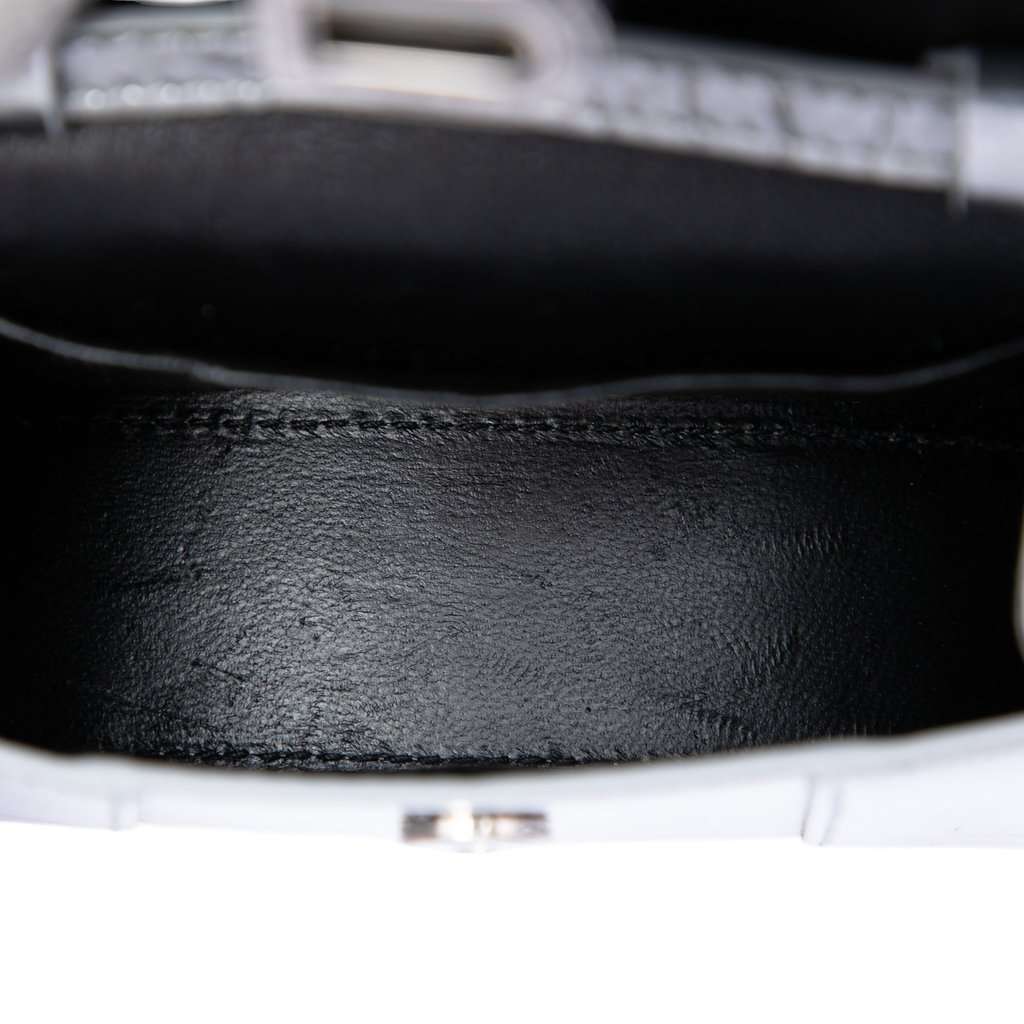 Balenciaga Mini Metallic Croc Embossed Calfskin Hourglass Top Handle Bag Silver Leather Very good condition - Model View