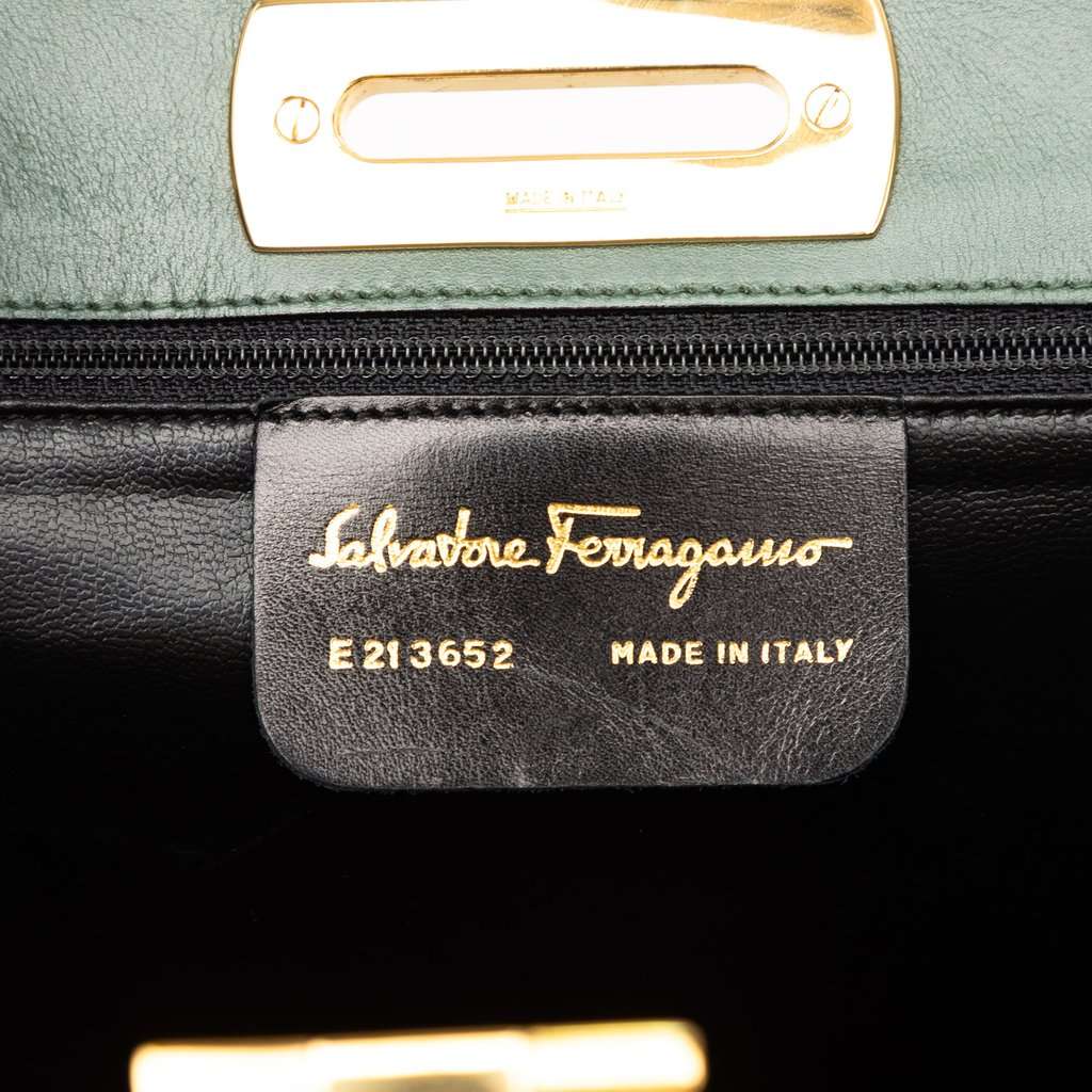 Ferragamo Suede and Leather Gancini Briefcase Green Leather Very good condition - Box View