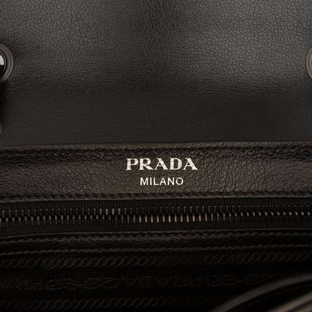 Prada Bicolor Glace Calfskin Studded Crossbody Brown Leather Very good - Box View